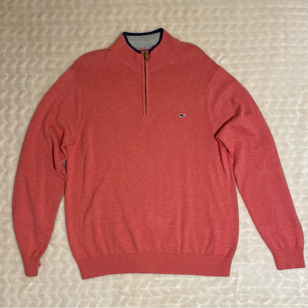 EUC- Vineyard Vines Coral Zip Up Sweater with Ribbed Cuffs